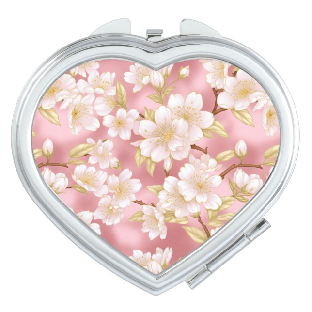 Pink Cherry Blossom Mirror Compact  (Front)