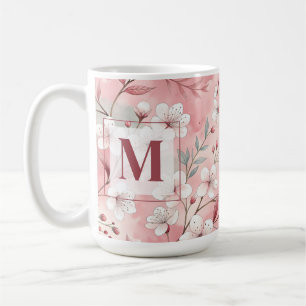 Pink cherry blossom monogram coffee mug