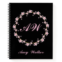 Pink Cherry Blossom Monogram Feminine Floral Wreat