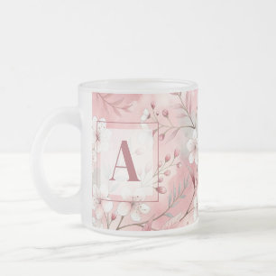 Pink cherry blossom monogram frosted glass coffee mug