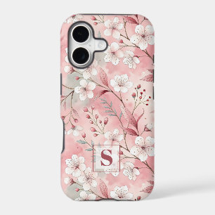 Pink cherry blossom monogram iPhone 17 case