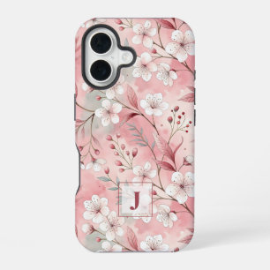 Pink cherry blossom monogram iPhone 16 case
