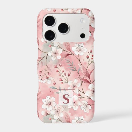 Pink cherry blossom monogram iPhone 17 pro case