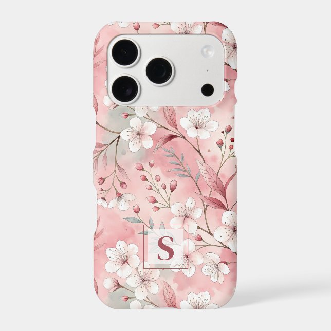 Pink cherry blossom monogram iPhone case (Back)