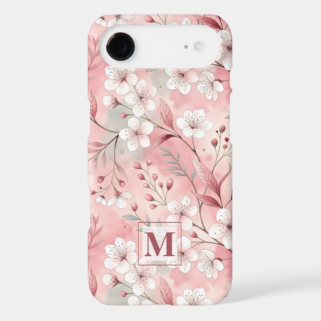Pink cherry blossom monogram iPhone case (Back)