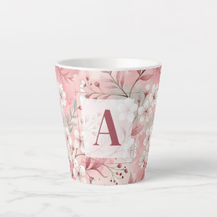 Pink cherry blossom monogram latte mug