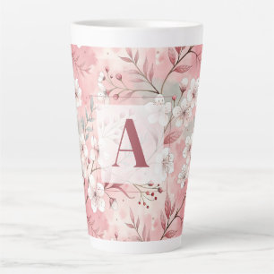 Pink cherry blossom monogram latte mug