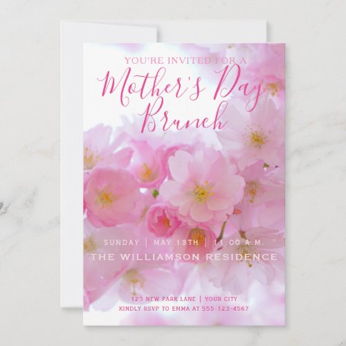 Pink Cherry Blossom Mothers Day Brunch Invitation
