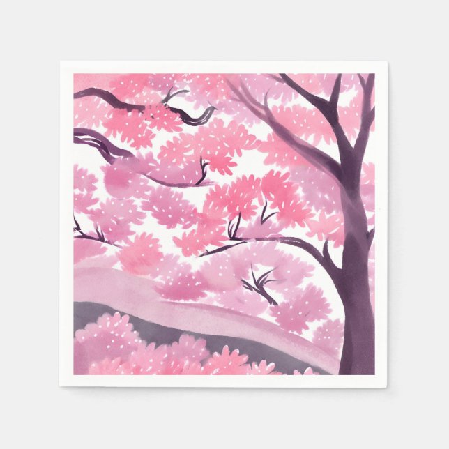Pink Cherry Blossom | Nature Watercolor Painting Napkins (Front)