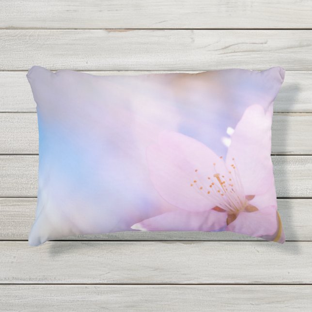 Pink cherry blossom outdoor pillow (Front)