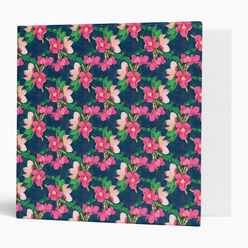 Pink Cherry Blossom Paint Navy_Blue Design Case_Ma 3 Ring Binder