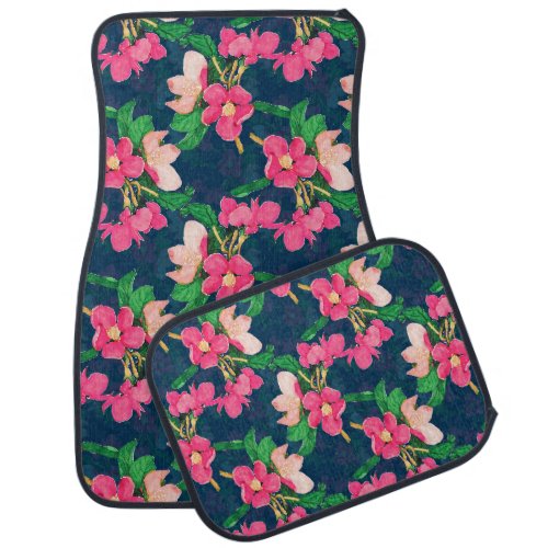 Pink Cherry Blossom Paint Navy_Blue Design Case_Ma Car Floor Mat