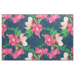 Pink Cherry Blossom Paint Navy-Blue Design Fabric