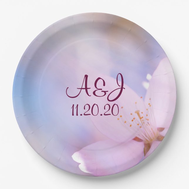 Pink cherry blossom paper plates (Front)