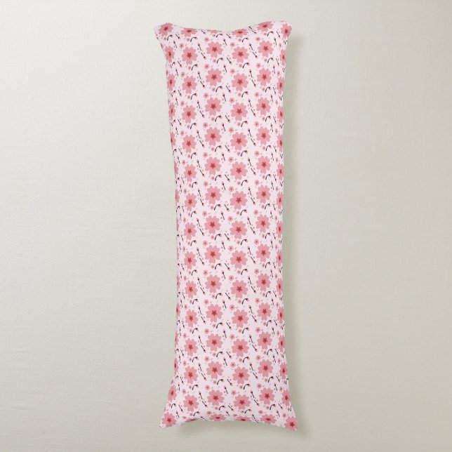 Pink Cherry Blossom Pattern Body Pillow (Front Vertical)