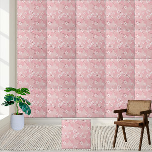 Pink Cherry Blossom Pattern Ceramic Tile