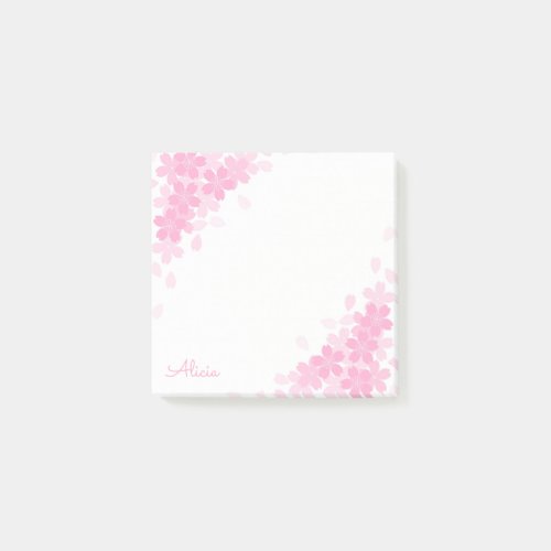 Pink Cherry Blossom Personalized 3x3 Post it Notes