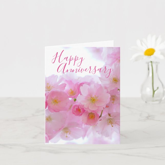 Pink Cherry Blossom | Personalized Anniversary Card (Small Plant)