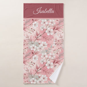 Pink cherry blossom Personalized Bath Towel Set