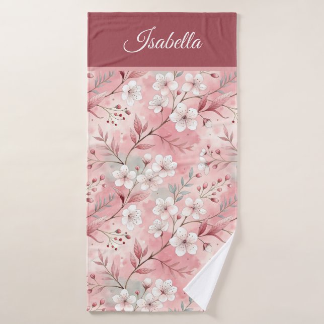 Pink cherry blossom Personalized Bath Towel Set (Bath Towel)
