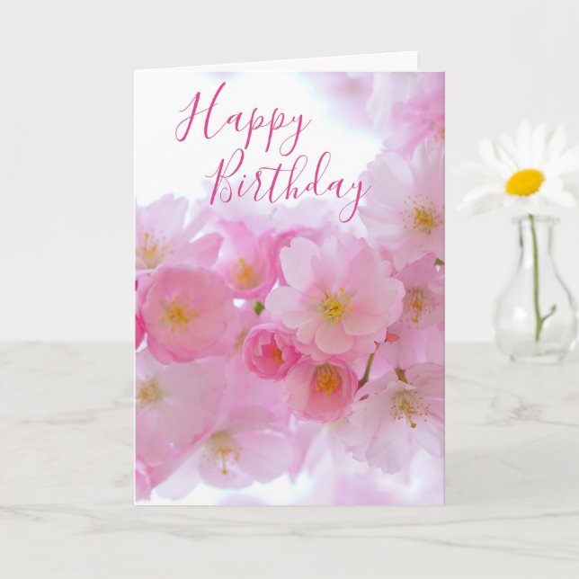 Pink Cherry Blossom | Personalized Birthday Card (Small Plant)