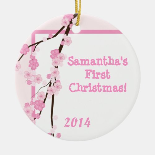 Pink Cherry Blossom Personalized Name Ornament