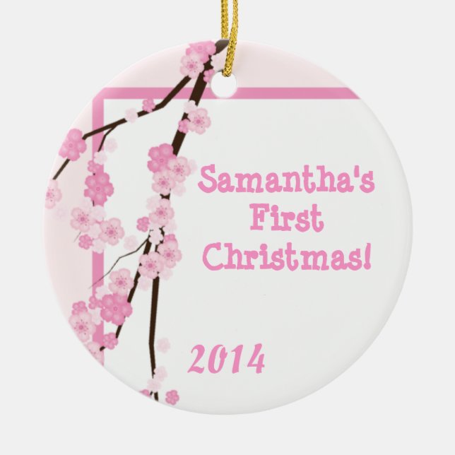 Pink Cherry Blossom Personalized Name Ornament (Front)