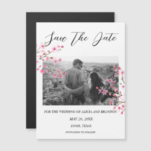 Pink Cherry Blossom Photo Wedding Script Magnet