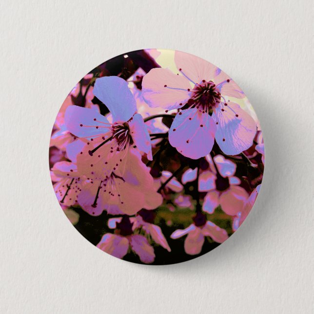 Pink Cherry Blossom Pinback Button (Front)