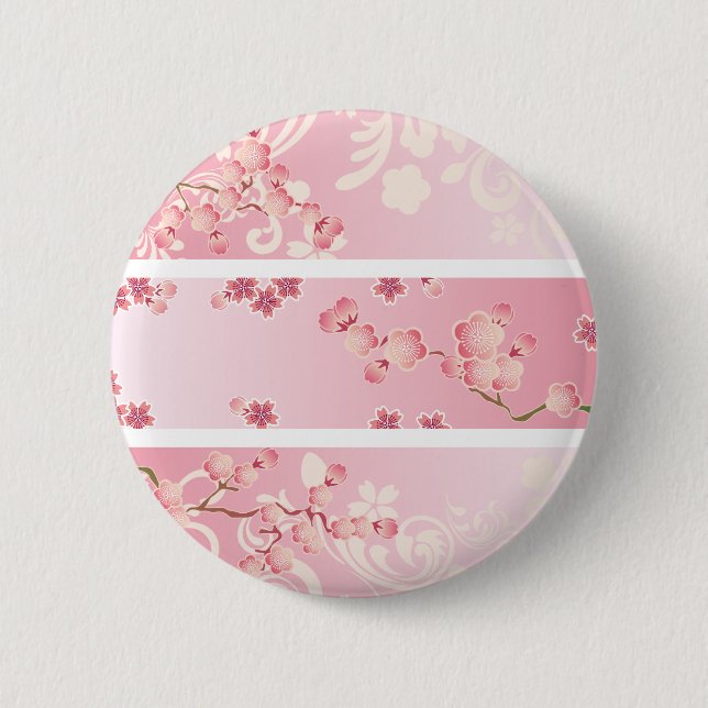 Pink cherry blossom pinback button (Front)