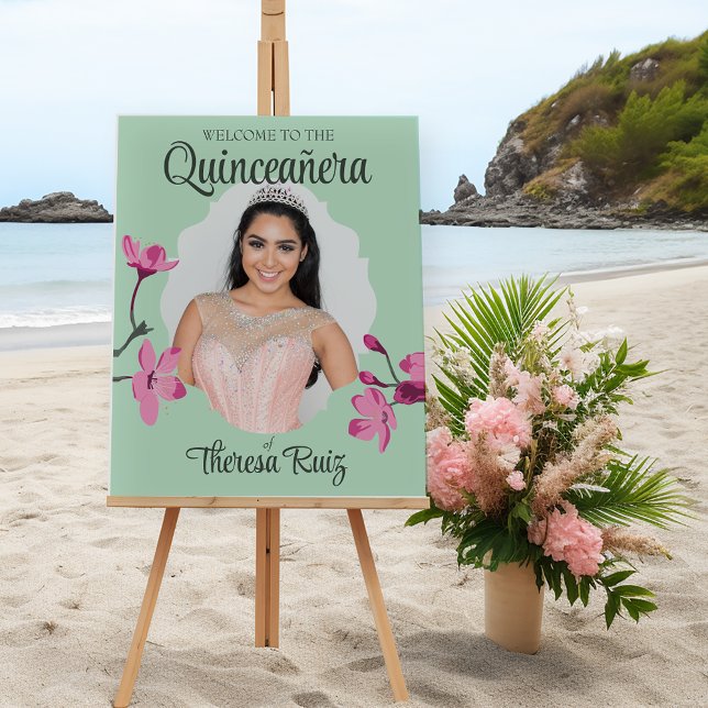 Pink Cherry Blossom Quinceanera Welcome Foam Board (Creator Uploaded)