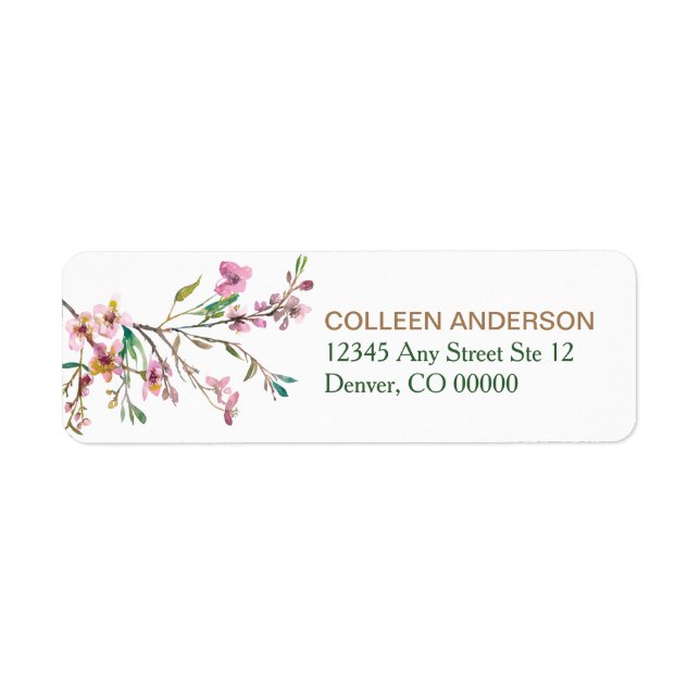 Pink Cherry Blossom Return Address Label (Front)