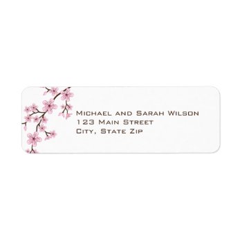Pink Cherry Blossom Return Address Labels by PMCustomWeddings at Zazzle