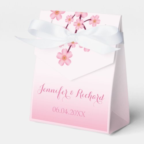 Pink Cherry Blossom Sakura Branch Wedding Favor Boxes