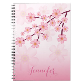 Pink Cherry Blossom Sakura Branch With Custom Name Notebook