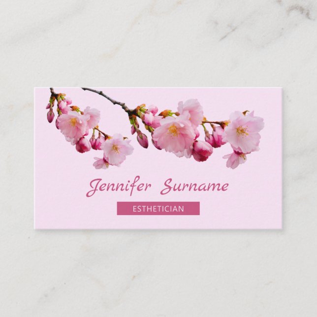 Pink Cherry Blossom Sakura Esthetician Skincare Business Card (Front)
