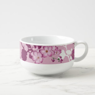 Pink Cherry Blossom Sakura Floral Porcelain Soup Mug