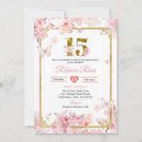 Pink Cherry Blossom Sakura Gold 15th Quinceañera