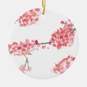 Pink cherry blossom sakura Japan watercolor Ceramic Ornament