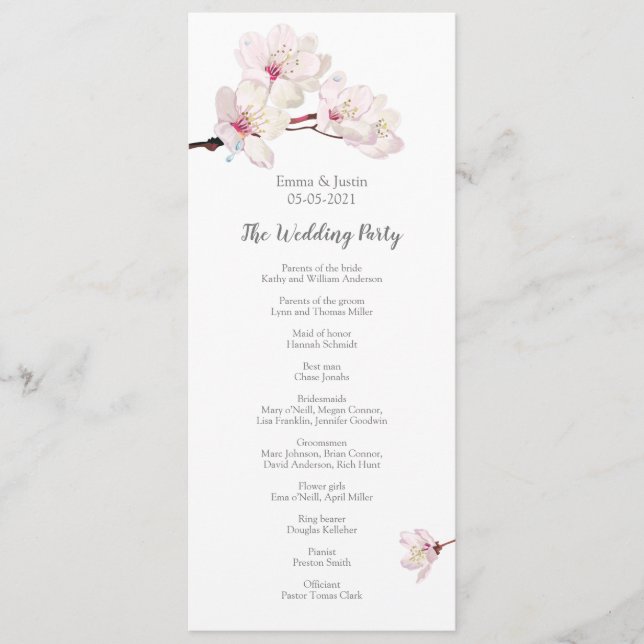 Pink Cherry Blossom Sakura Japanese Wedding Program (Front)