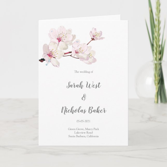 Pink Cherry Blossom Sakura Japanese Wedding Program (Front)