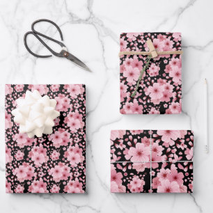 Pink Cherry Blossom Sakura Oriental Floral Pattern Wrapping Paper Sheets