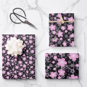 Pink Cherry Blossom Sakura Oriental Floral Pattern Wrapping Paper Sheets