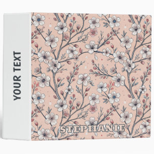 Pink Cherry Blossom Sakura Pattern on Pink (1) 3 Ring Binder