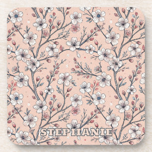 Pink Cherry Blossom Sakura Pattern on Pink (1) Beverage Coaster