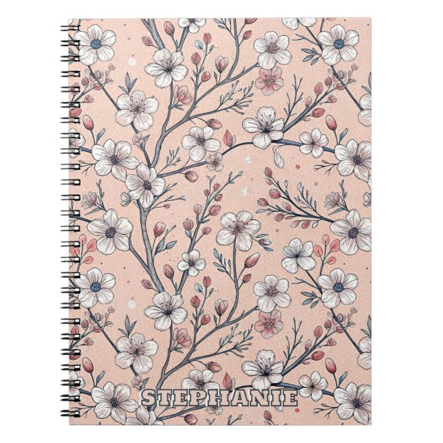 Pink Cherry Blossom Sakura Pattern on Pink (1) Notebook (Front)