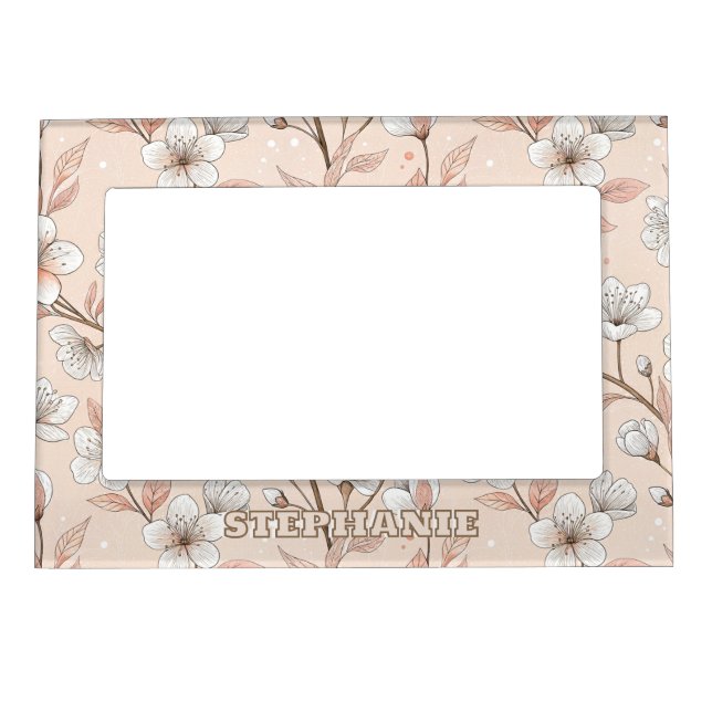 Pink Cherry Blossom Sakura Pattern on Pink (2) Magnetic Frame (Front)