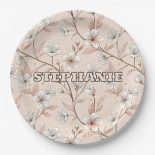 Pink Cherry Blossom Sakura Pattern on Pink (2) Paper Plates