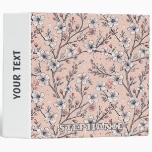 Pink Cherry Blossom Sakura Pattern on Pink 3 Ring Binder