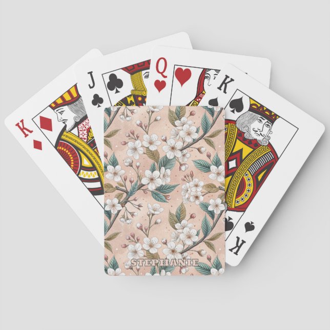 Pink Cherry Blossom Sakura Pattern on Pink (4) Poker Cards (Back)